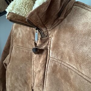 Kids Tan Suede Leather Jacket with Faux Fur Lining